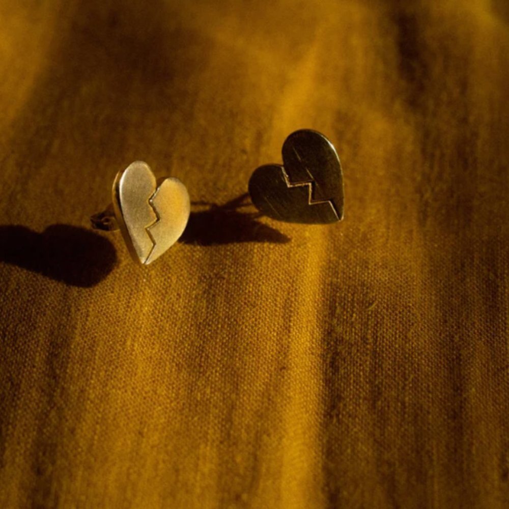 Collections by Joya for Golden Gems Metallic Gold Broken Heart Stud Earrings - Picture 2 of 6